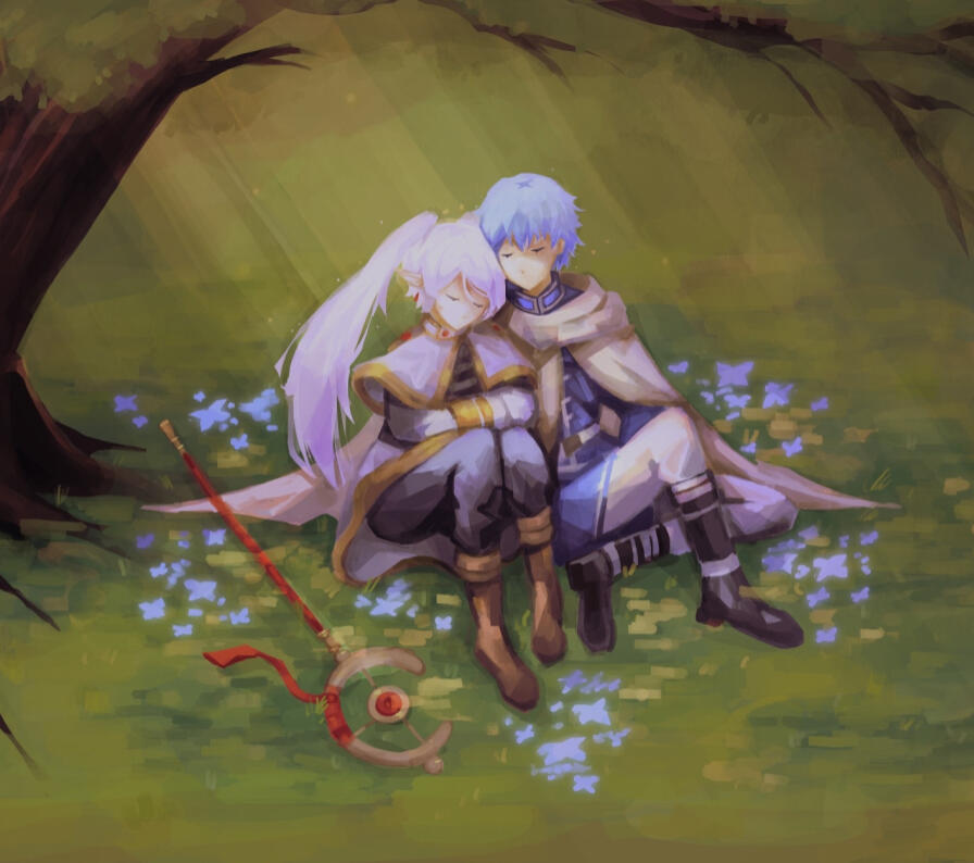 Character Scene Artwork Example ("Frieren" and "Himmel" from Frieren: Beyond Journey's End)